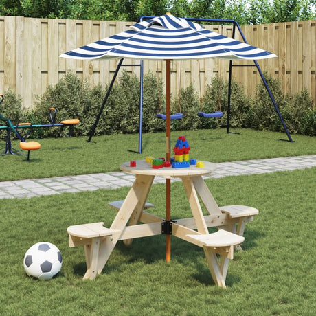 Vidaxl picknicktafel voor 4 kinderen met parasol rond vurenhout