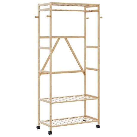 Vidaxl kledingrek met schappen en wielen 90x40x179,5 cm bamboe