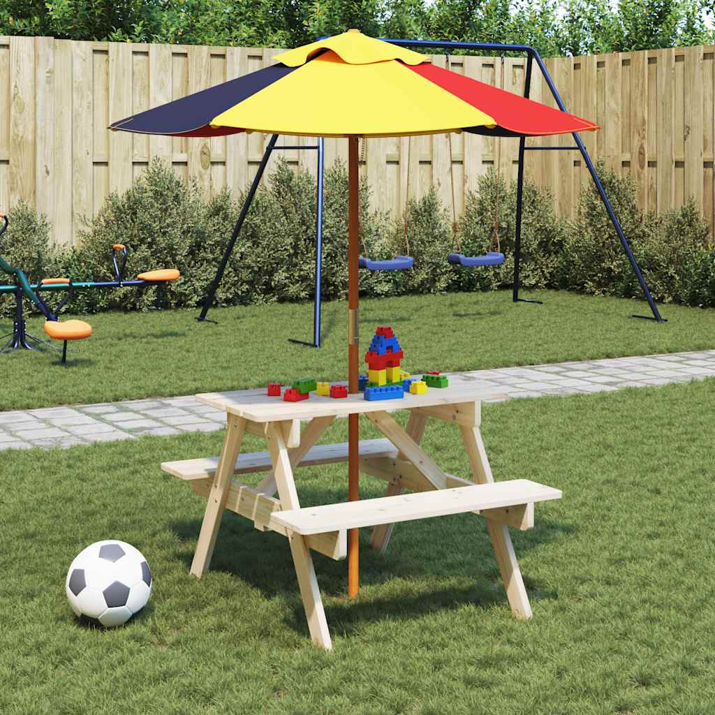 Vidaxl picknicktafel voor 4 kinderen met parasolgat massief vurenhout