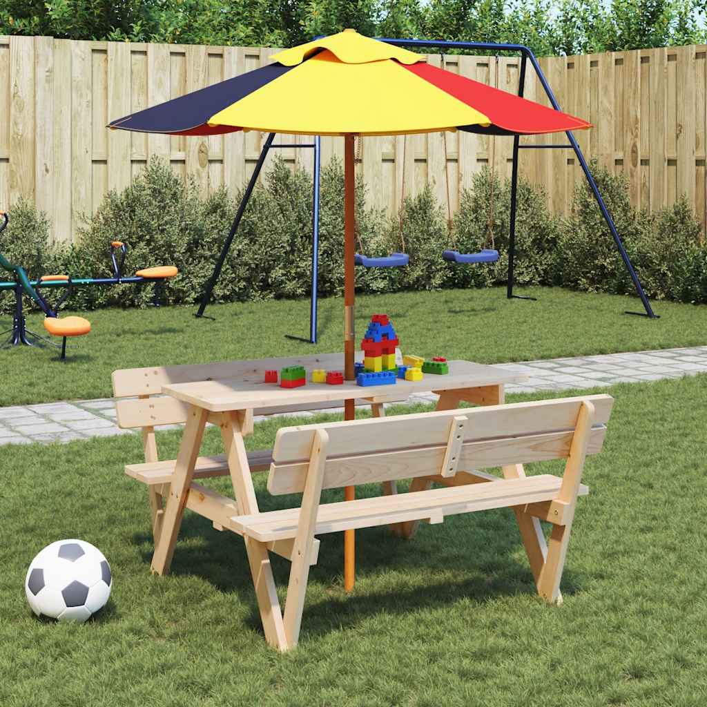 Vidaxl picknicktafel voor 4 kinderen met parasolgat massief vurenhout