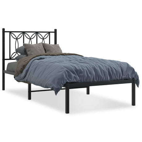 Vidaxl bedframe met hoofdbord metaal zwart 75x190 cm