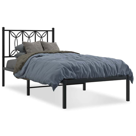 Vidaxl bedframe met hoofdbord metaal zwart 90x190 cm