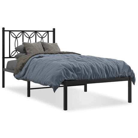 Vidaxl bedframe met hoofdbord metaal zwart 90x200 cm