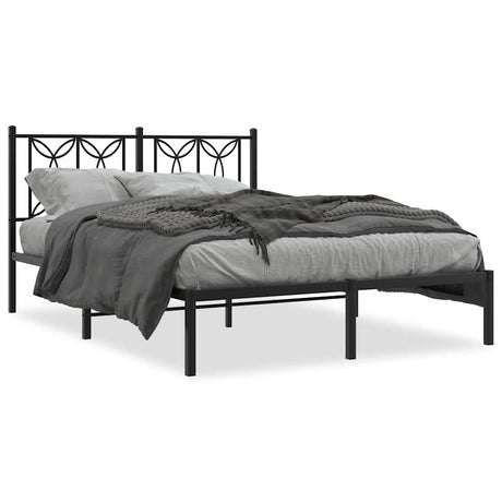 Vidaxl bedframe met hoofdbord metaal zwart 135x190 cm