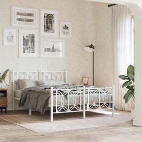 Vidaxl bedframe met hoofd- en voeteneinde metaal wit 135x190 cm