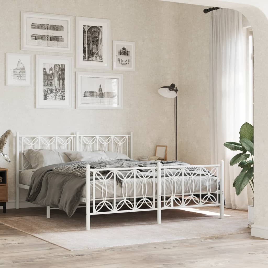 Vidaxl bedframe met hoofd- en voeteneinde metaal wit 150x200 cm
