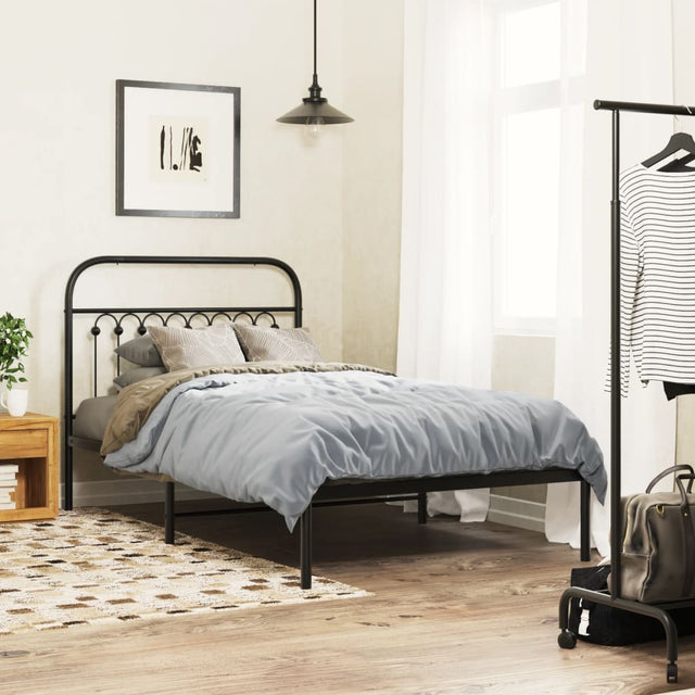 Vidaxl bedframe met hoofdbord metaal zwart 100x190 cm