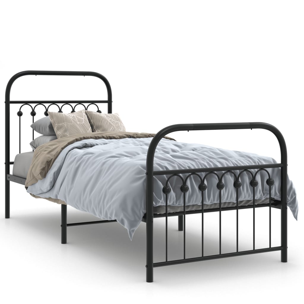 Vidaxl bedframe met hoofd- en voeteneinde metaal zwart 75x190 cm