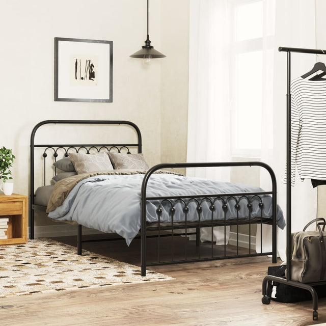 Vidaxl bedframe met hoofd- en voeteneinde metaal zwart 100x190 cm