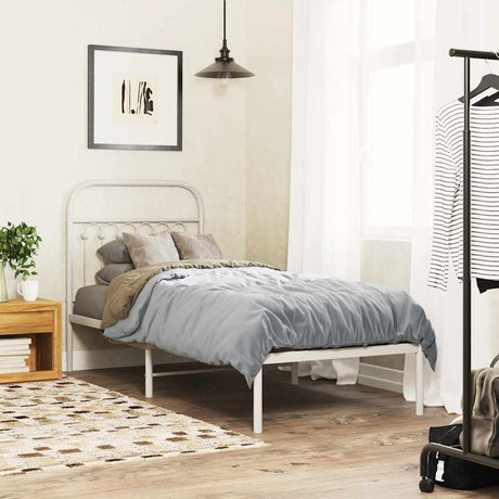 Vidaxl bedframe met hoofdbord zonder matras metaal wit 75x190 cm