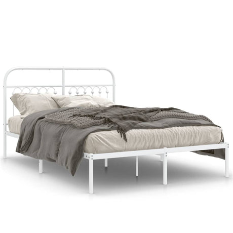Vidaxl bedframe met hoofdbord metaal wit 135x190 cm