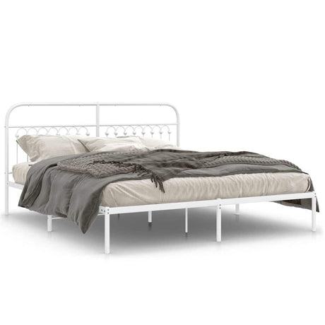 Vidaxl bedframe met hoofdbord metaal wit 183x203 cm