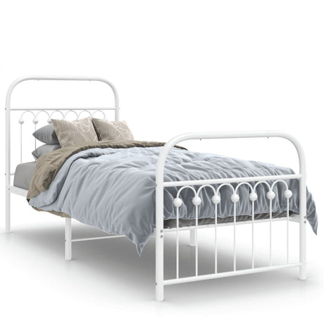 Vidaxl bedframe met hoofd- en voeteneinde metaal wit 75x190 cm