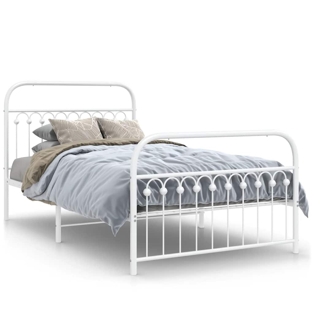 Vidaxl bedframe met hoofd- en voeteneinde metaal wit 107x203 cm
