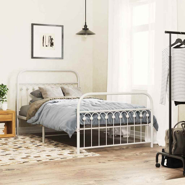 Vidaxl bedframe met hoofd- en voeteneinde metaal wit 107x203 cm