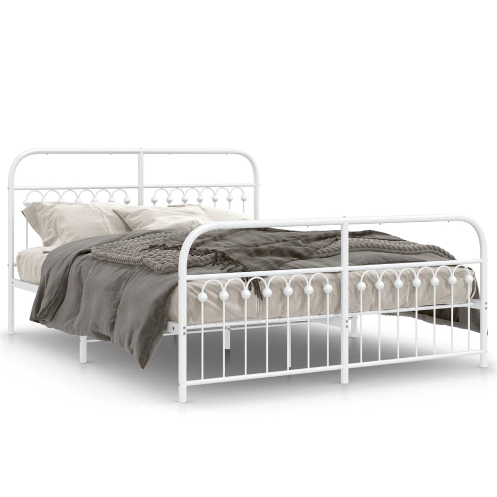 Vidaxl bedframe met hoofd- en voeteneinde metaal wit 150x200 cm