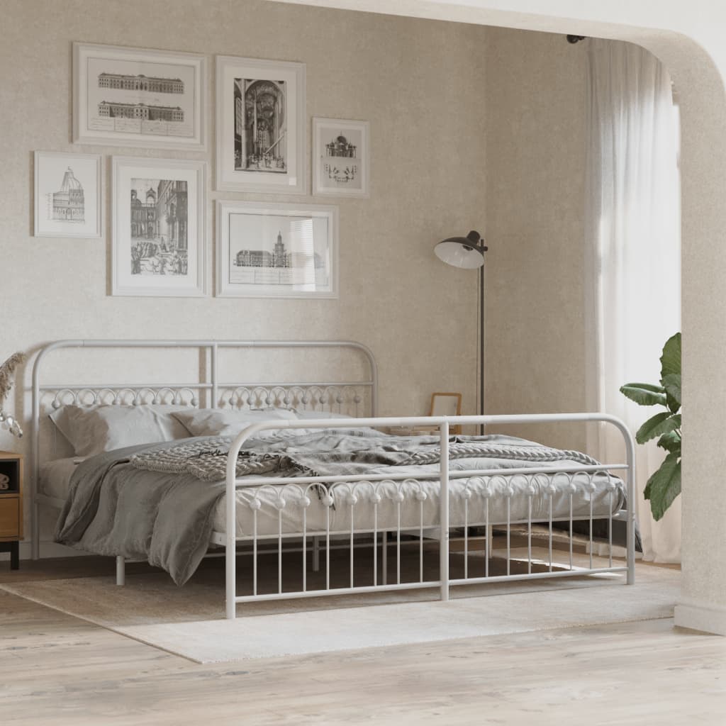 Vidaxl bedframe met hoofd- en voeteneinde metaal wit 183x213 cm