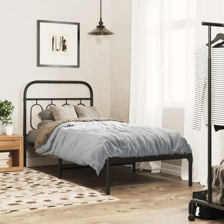 Vidaxl bedframe met hoofdbord metaal zwart 90x190 cm