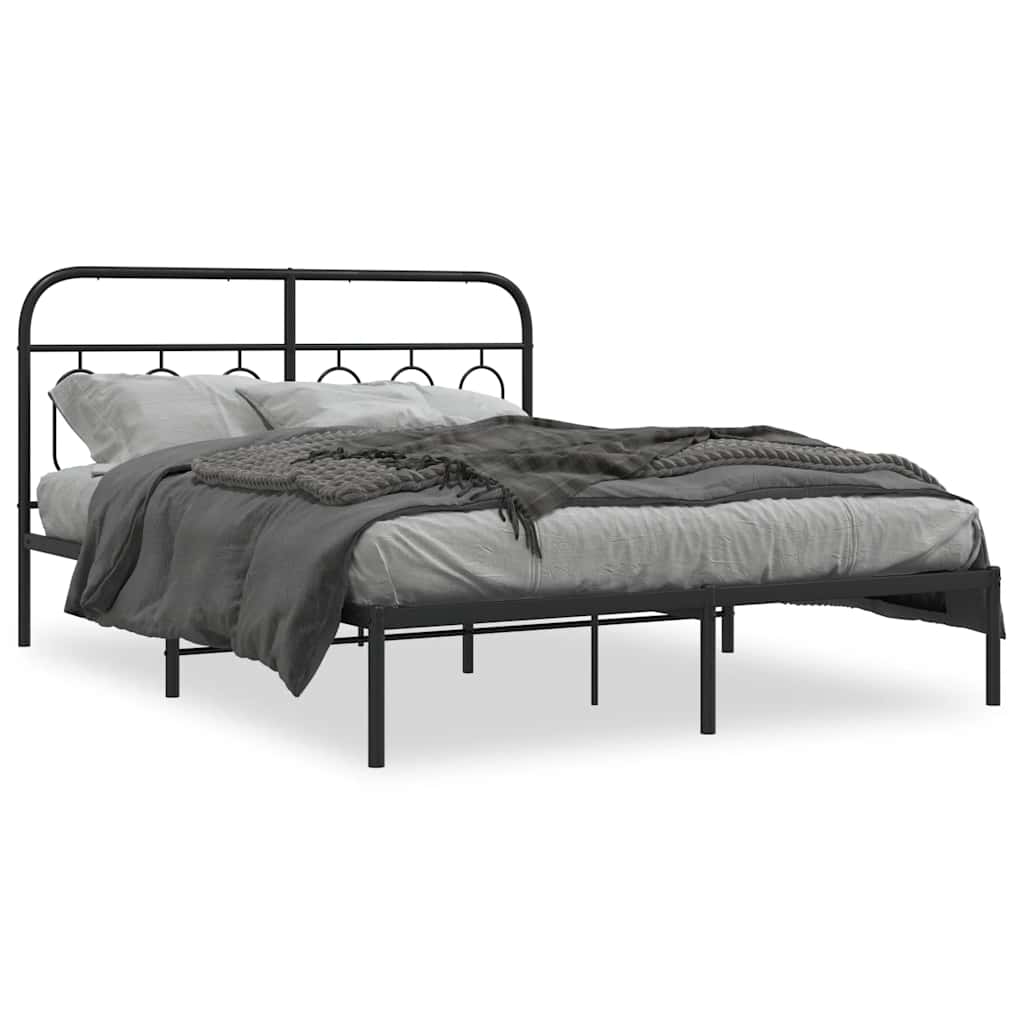 Vidaxl bedframe met hoofdbord metaal zwart 135x190 cm