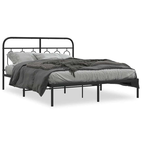Vidaxl bedframe met hoofdbord metaal zwart 135x190 cm