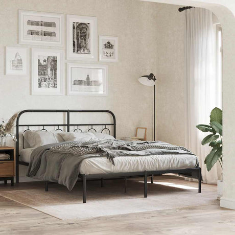Vidaxl bedframe met hoofdbord metaal zwart 135x190 cm