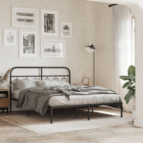 Vidaxl bedframe met hoofdbord metaal zwart 140x190 cm