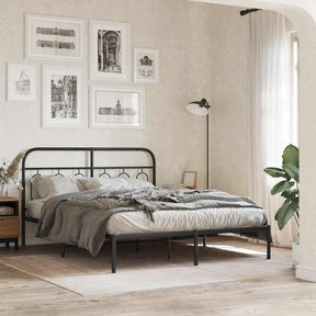 Vidaxl bedframe met hoofdbord metaal zwart 150x200 cm