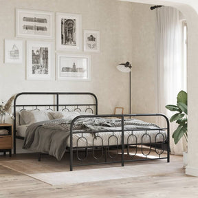 Vidaxl bedframe met hoofd- en voeteneinde metaal zwart 135x190 cm