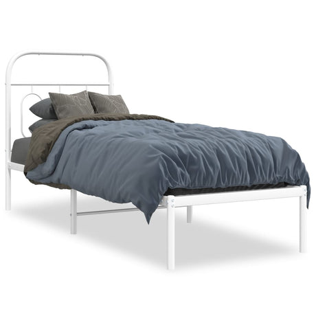 Vidaxl bedframe met hoofdbord zonder matras metaal wit 75x190 cm