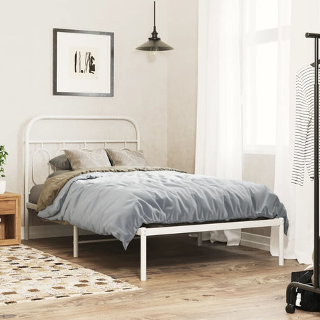 Vidaxl bedframe met hoofdbord metaal wit 107x203 cm