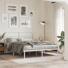 Vidaxl bedframe met hoofdbord metaal wit 135x190 cm