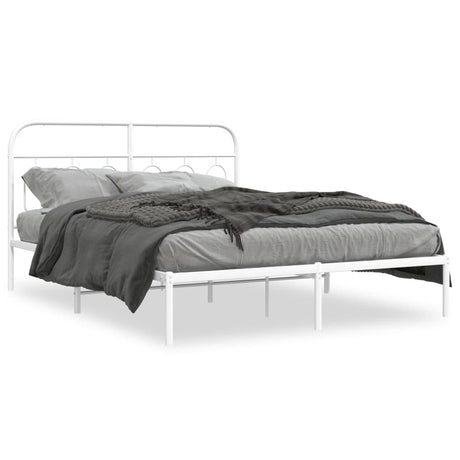 Vidaxl bedframe met hoofdbord metaal wit 150x200 cm
