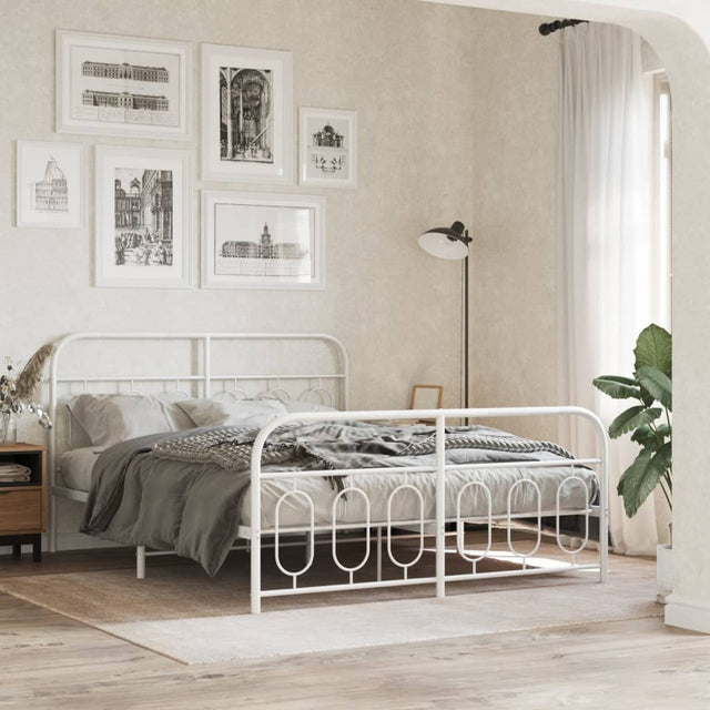 Vidaxl bedframe met hoofd- en voeteneinde metaal wit 140x190 cm