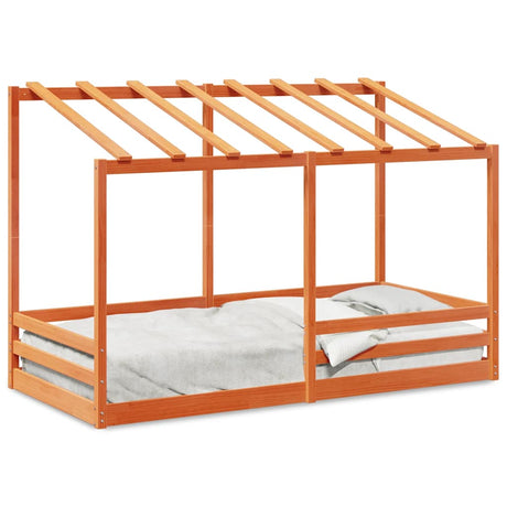 Vidaxl kinderbed met bedhuis 100x200 cm massief grenenhout wasbruin