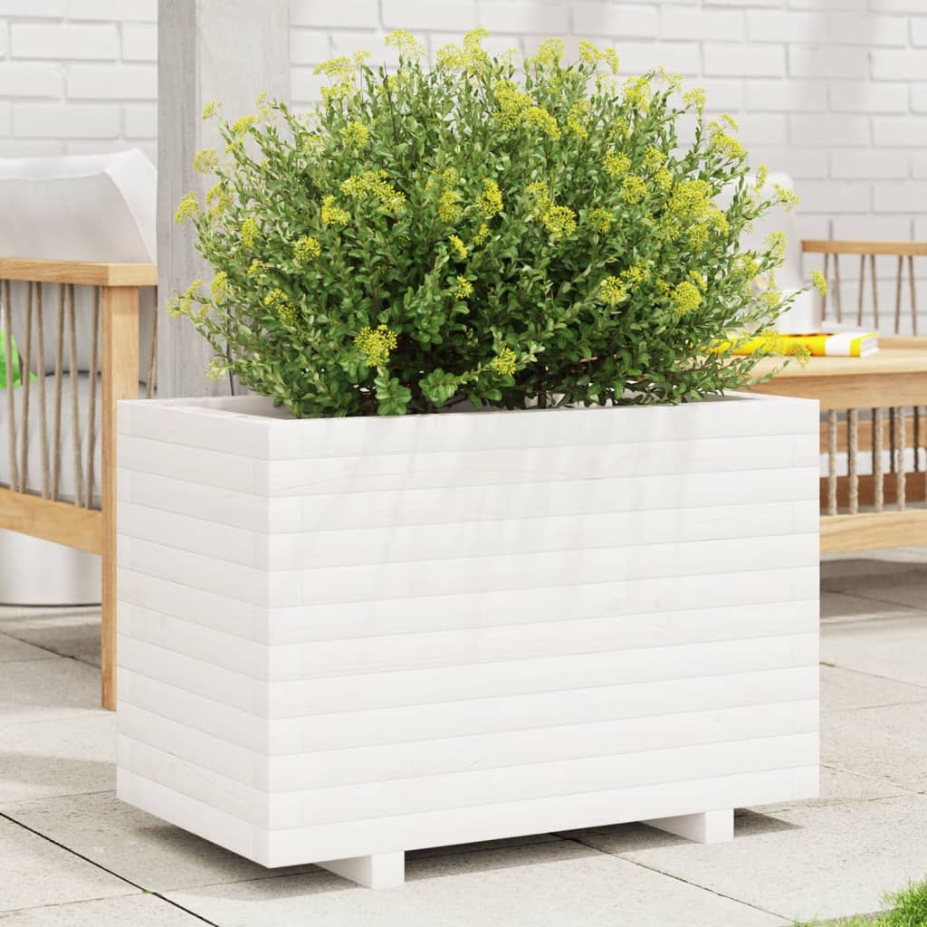 Vidaxl plantenbak 70x40x49,5 cm massief grenenhout wit