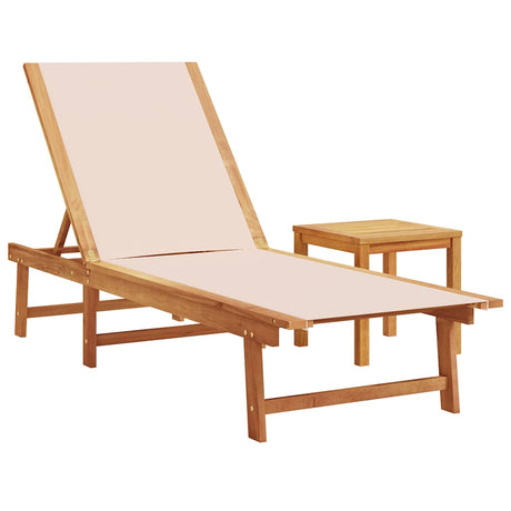 Vidaxl ligbed met tafel massief acaciahout en textileen crèmekleurig