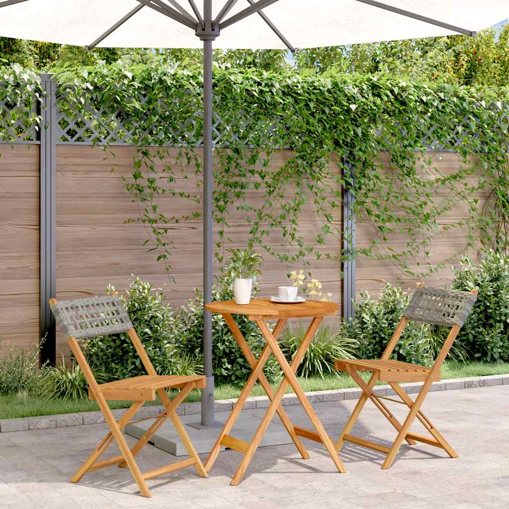 Vidaxl 3-delige bistroset poly rattan en massief hout grijs