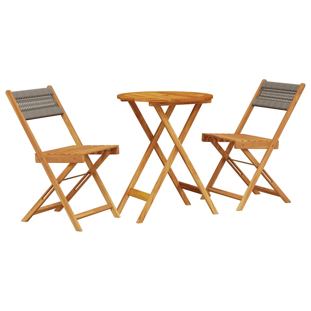 Vidaxl 3-delige bistroset polypropeen en massief hout grijs