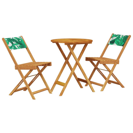 Vidaxl 3-delige bistroset bladpatroon stof en massief hout