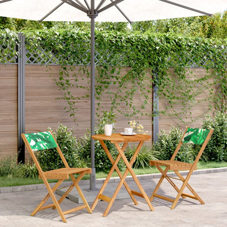Vidaxl 3-delige bistroset bladpatroon stof en massief hout