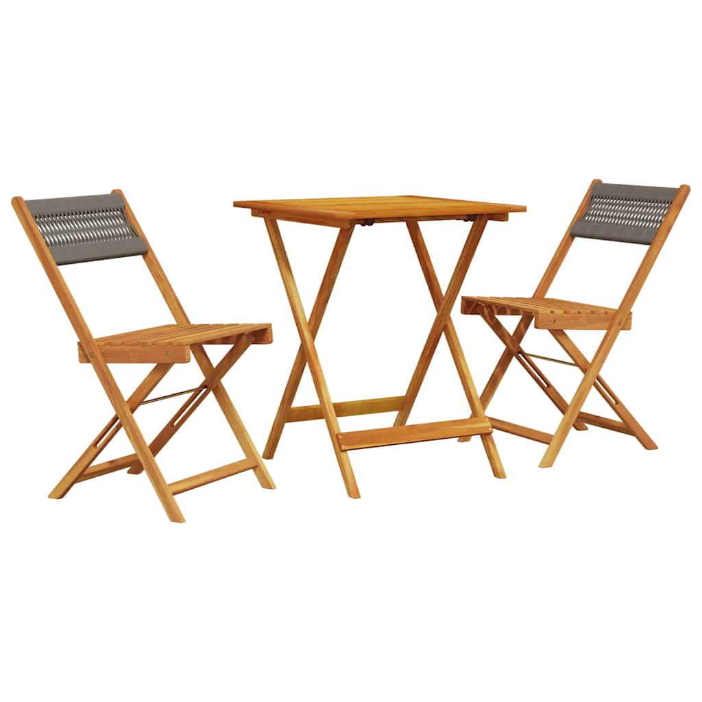 Vidaxl 3-delige bistroset polypropeen en massief hout grijs