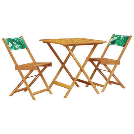 Vidaxl 3-delige bistroset bladpatroon stof en massief hout