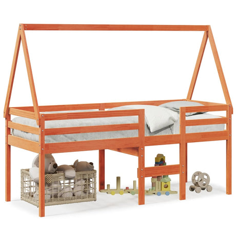 Vidaxl hoogslaper met dak massief grenenhout wasbruin 75x190 cm