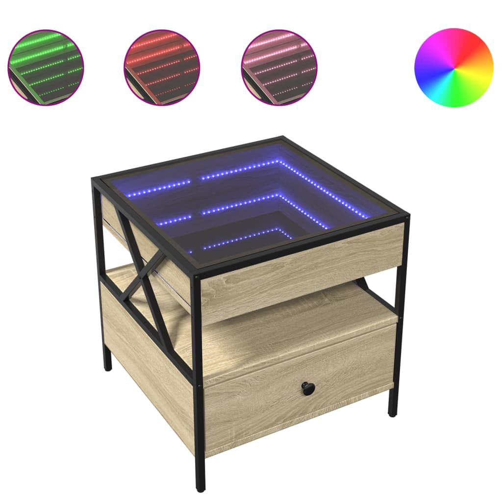 Vidaxl salontafel met infinity led 50x50x51 cm sonoma eikenkleurig