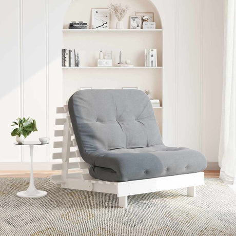 Vidaxl futon slaapbank met matras 80x206x11 cm massief grenenhout wit