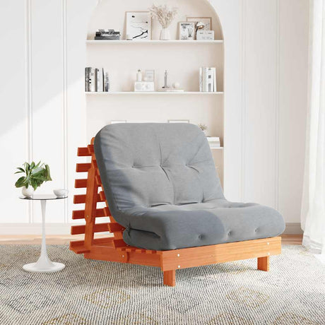 Vidaxl futon slaapbank met matras 80x206x11 cm grenenhout wasbruin