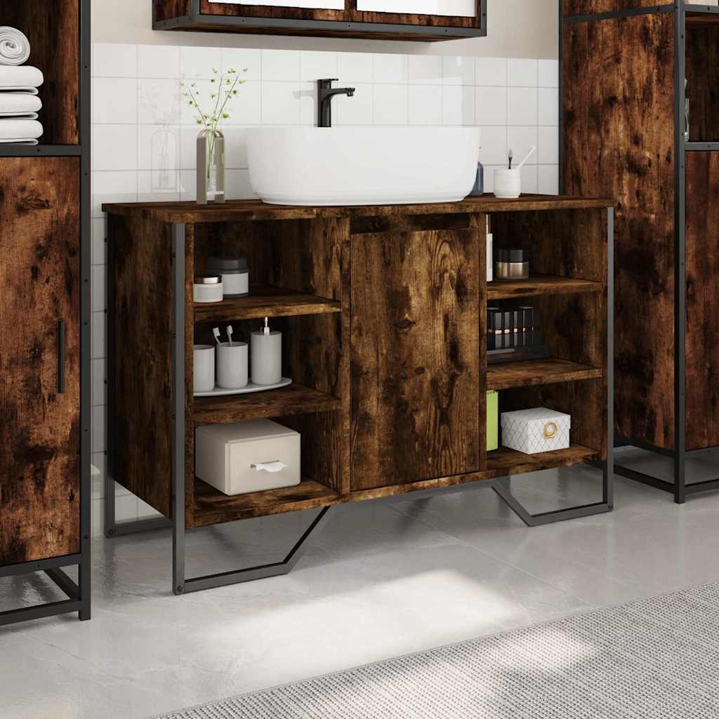 Vidaxl wastafelkast 91x35x60 cm bewerkt hout gerookt eikenkleurig