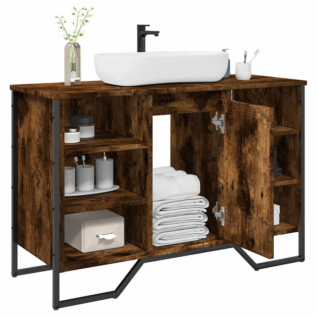 Vidaxl wastafelkast 91x35x60 cm bewerkt hout gerookt eikenkleurig