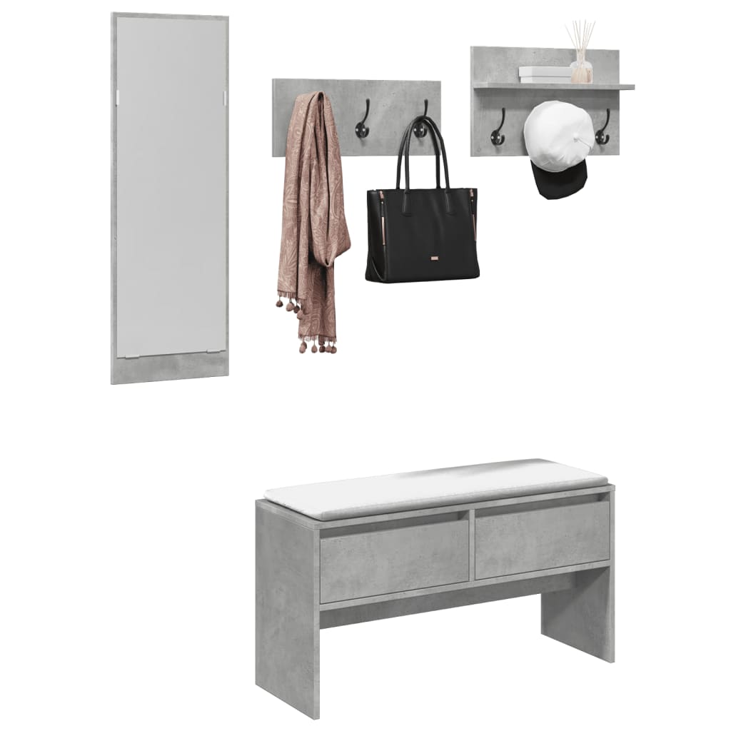 Vidaxl 4-delige garderobe set bewerkt hout betongrijs
