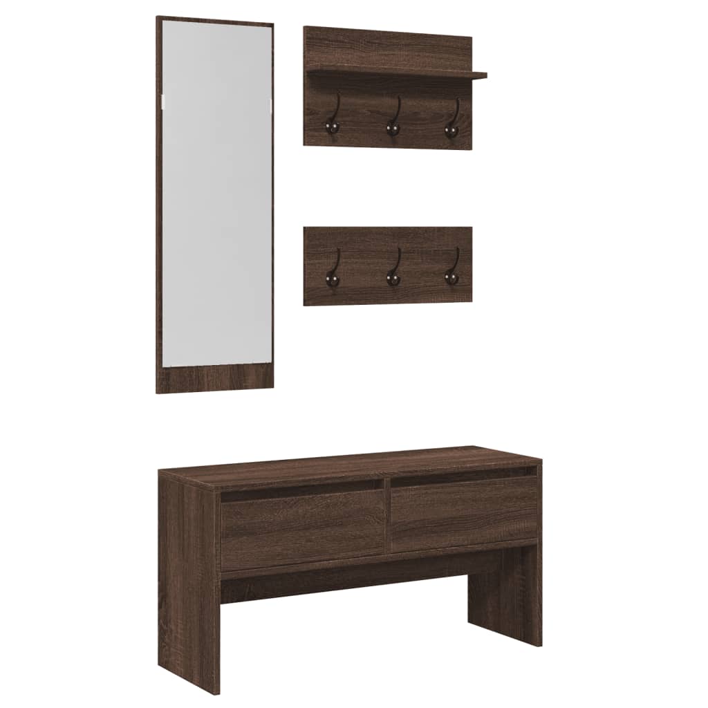 Vidaxl 4-delige garderobe set bewerkt hout bruin eikenkleurig